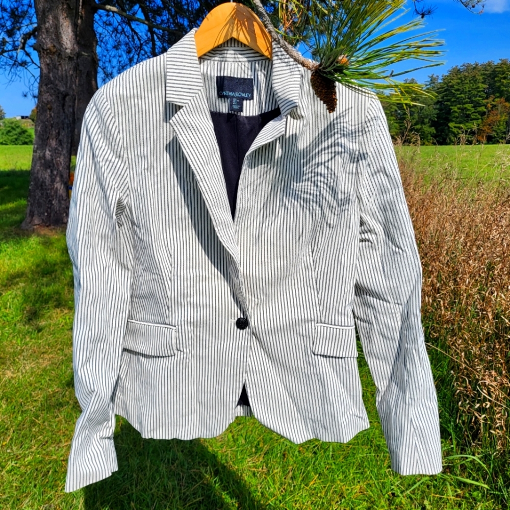 Cynthia Rowley black and white pinstripe blazer